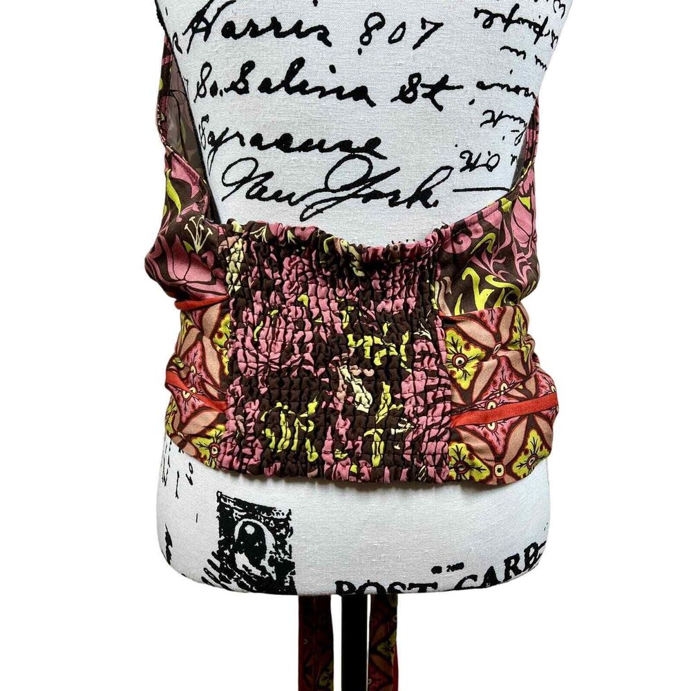 Haute Hippie pink halter top floral mock neck open back size L boho baddie - Picture 2 of 10